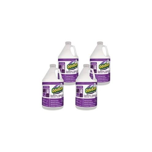 OdoBan Deodorizer Disinfectant Cleaner Concentrate - Concentrate Liquid - 128 fl oz (4 quart) - Lavender Scent - 4 / Carton - Purple