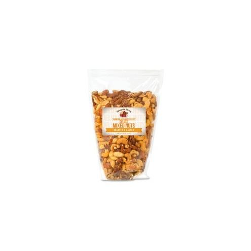 Office Snax Roasted & Salted Deluxe Mixed Nuts - Resealable Box, Fat-free - Salty - Bag - 2.12 lb - 1 Bag