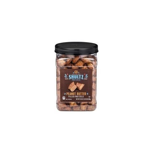 Office Snax Peanut Butter Filled Pretzels - Resealable Tub - Peanut Butter - 1.50 lb - 1 Each