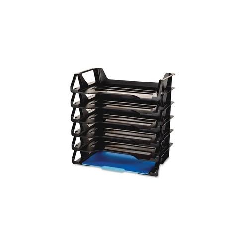 OIC Side Loading Letter Trays - 6 Tier(s) - 15" Height x 15.1" Width x 8.9" Depth - Recycled - Black - Plastic - 6 / Pack