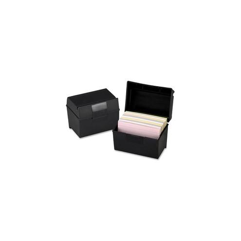 Oxford Plastic Index Card Boxes with Lids - External Dimensions: 6" Width x 4" Height - 400 x Card - Flip Top Closure - Plastic - Black - For Card - 1 Each