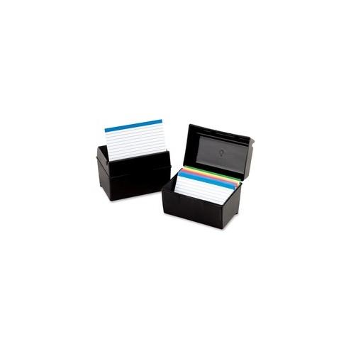 Oxford Plastic Index Card Boxes with Lids - External Dimensions: 8" Width x 5" Height - 400 x Card - Flip Top Closure - Plastic - Black - For Card - 1 Each