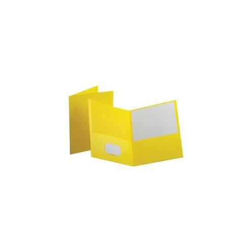 Oxford Twin Pocket Letter-size Folders - Letter - 8 1/2" x 11" Sheet Size - 100 Sheet Capacity - 2 Internal Pocket(s) - Leatherette Paper - Yellow - Recycled - 25 / Box