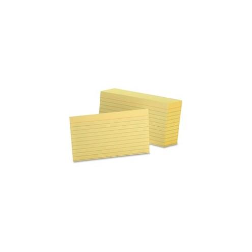 Oxford Colored Ruled Index Cards - Front Ruling Surface - Ruled - 90 lb Basis Weight - 3" x 5" - Canary Paper - 100 / Pack