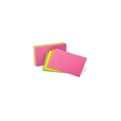 Oxford Neon Glow Ruled Index Cards - Front Ruling Surface - Ruled - 3" x 5" - Assorted Paper - Recycled - 300 / Pack