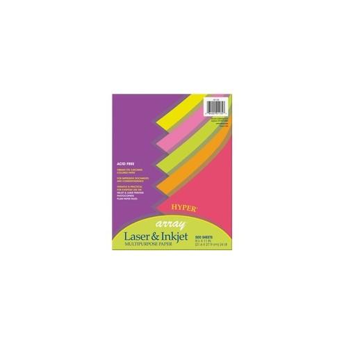 Pacon Laser, Inkjet Print Bond Paper - 10 Recycled - Letter - 8.50" x 11" - 24 lb Basis Weight - 500 Sheets/Pack - Bond Paper - 5 Assorted Hyper Colors