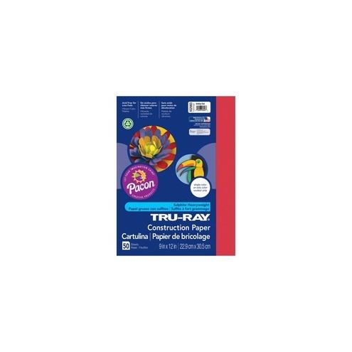 Tru-Ray Heavyweight Construction Paper - 12" x 9" - 50 / Pack - Holiday Red - Sulphite