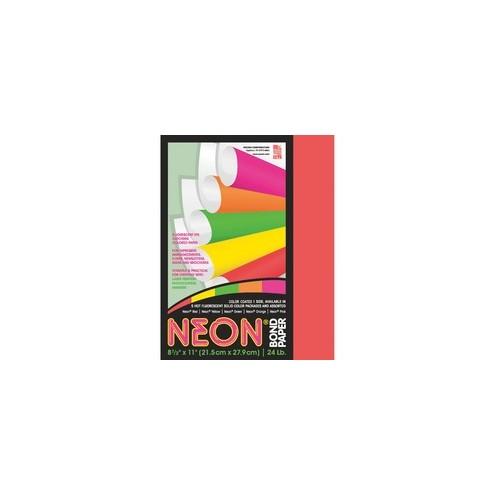 Pacon Laser Print Bond Paper - 10 Recycled - Letter - 8.50" x 11" - 24 lb Basis Weight - 100 Sheets/Pack - Bond Paper - Neon Red