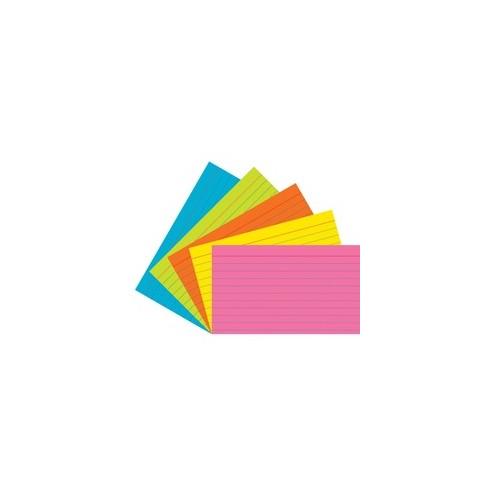 Pacon Super Bright Assorted Index Cards - Front Ruling Surface - Ruled - 0.25" Ruled - 3" x 5" - Hot Pink, Hot Yellow, Hot Lime, Hot Blue, Hot Orange Paper - Sturdy, Recyclable - 75 / Pack