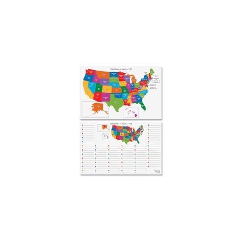 Pacon Dry Erase Learning Board Maps - 11" x 17" - USA Map - Dual-Sided - Dry Erase - 25 Maps/Pack