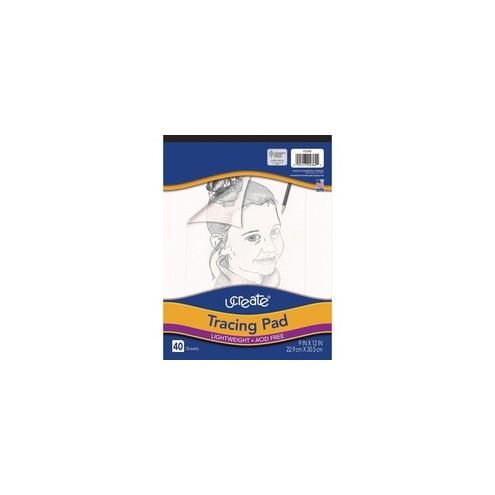 UCreate Tracing Pad - 40 Sheets - Plain - Unruled - 9" x 12" - Transparent Paper - Bleed-free - 40 / Pad