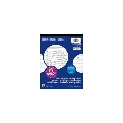 Pacon Multi-program Handwriting Tablet - 40 Sheets - Both Side Ruling Surface - Dotted, Short Way Ruled - 0.50" Ruled - 8" x 10 1/2" - White Paper - Chipboard Cover - 40 / Each