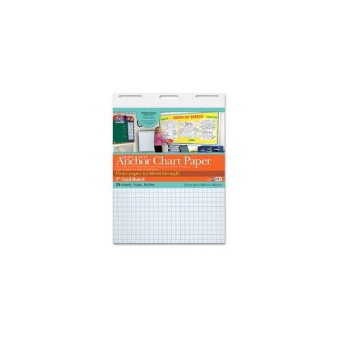 Pacon Heavy Duty Anchor Chart Paper - 25 Sheets - Grid Ruled - 1" Ruled - 1 Horizontal Squares - 1 Vertical Squares - 27" x 34" - White Paper - 4 / Carton