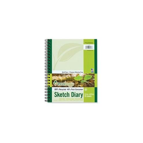 Pacon Ecology Sketch Diary - Letter - 70 Sheets - Plain - 60 lb Basis Weight - 8 1/2" x 11" - White Paper - Heavyweight, Acid-free, Chlorine-free - Recycled - 70 / Pad