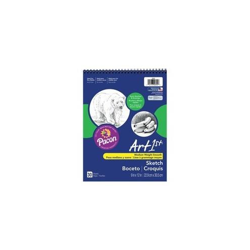 UCreate Medium Weight Acid Free Sketch Books - 30 Sheets - Spiral - 9" x 12" - White Paper - Acid-free, Mediumweight - Recycled - 30 / Pad