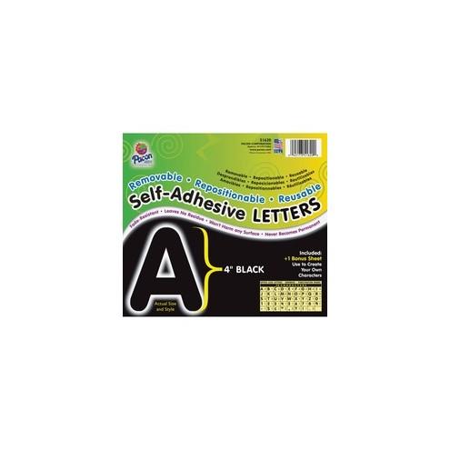 Pacon Reusable Self-Adhesive Letters - (Uppercase Letters, Number, Punctuation Marks) Shape - Self-adhesive - Acid-free, Fadeless - 4" Length - Puffy Font - Black - 78 / Pack