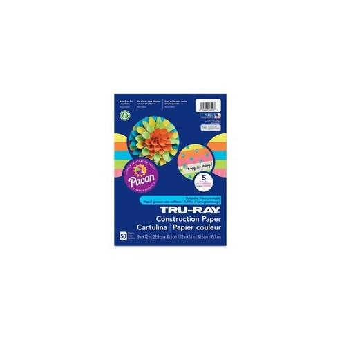 Tru-Ray Construction Paper - Art Project - 18" x 12" - 50 / Pack - Hot Assorted - Sulphite, Paper