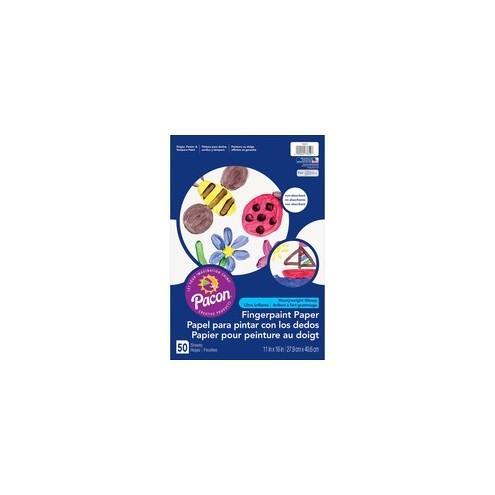 Pacon Fingerpaint Paper - 50 Sheets - 11" x 16" - White Paper - Non Absorbant, Bleed Resistant, Smear Resistant - 1 / Pack