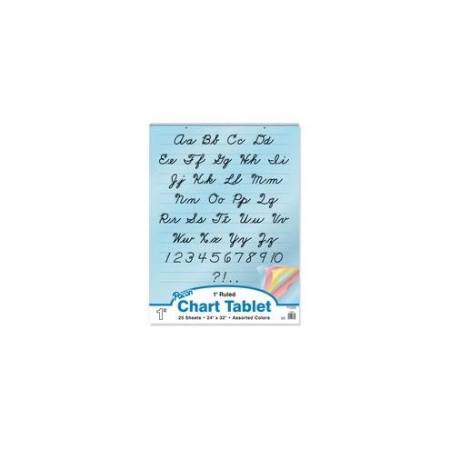 Pacon Cursive Cover Colored Paper Chart Tablet - 25 Sheets - 1" Ruled - 24" x 32"24"32" - Assorted Paper - Recycled - 1 / Each