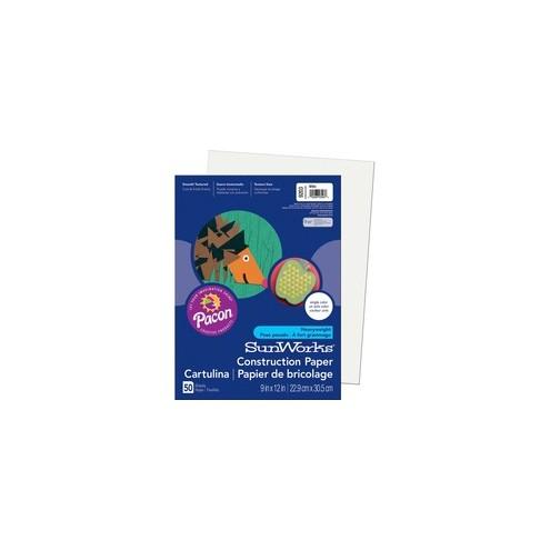 SunWorks Construction Paper - Multipurpose - 0.50" x 9"12" - 50 / Pack - White