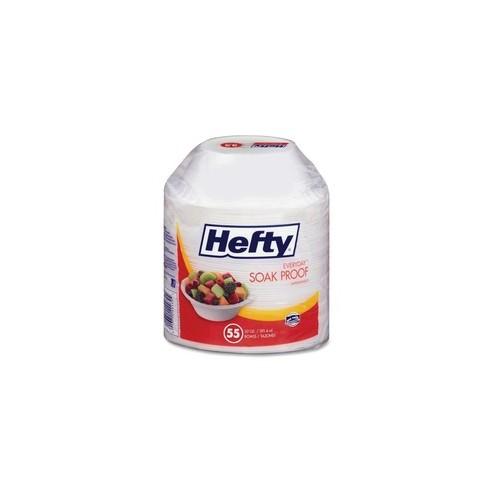 Hefty Everyday Soak Proof 20-oz Bowls - 55 / Pack - 20 fl oz Bowl - Foam - Serving - Disposable - White - 330 Piece(s) / Carton