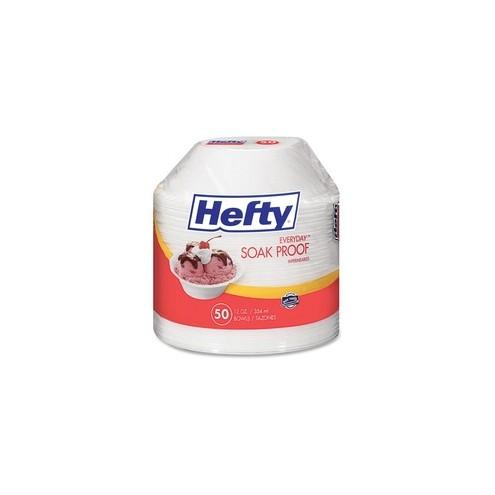 Hefty Everyday Soak Proof 12-oz Bowls - 50 / Pack - 12 fl oz Bowl - Foam - Disposable - White - 600 Piece(s) / Carton