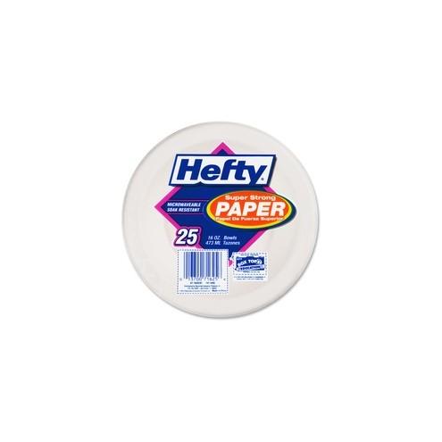 Hefty Super Strong 16oz Paper Bowls - 25 / Pack - 16 fl oz Bowl - Paper, Bagasse - Disposable - Microwave Safe - White - 300 Piece(s) / Carton