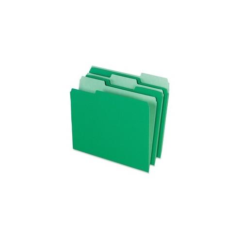 Pendaflex Two-tone Color File Folders - Letter - 8 1/2" x 11" Sheet Size - 1/3 Tab Cut - Top Tab Location - Assorted Position Tab Position - 11 pt. Folder Thickness - Green - Recycled - 100 / Box