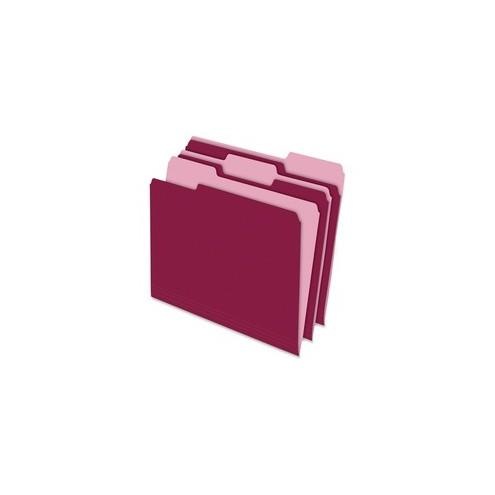 Pendaflex Two-tone Color File Folders - Letter - 8 1/2" x 11" Sheet Size - 1/3 Tab Cut - Top Tab Location - Assorted Position Tab Position - 11 pt. Folder Thickness - Burgundy - Recycled - 100 / Box