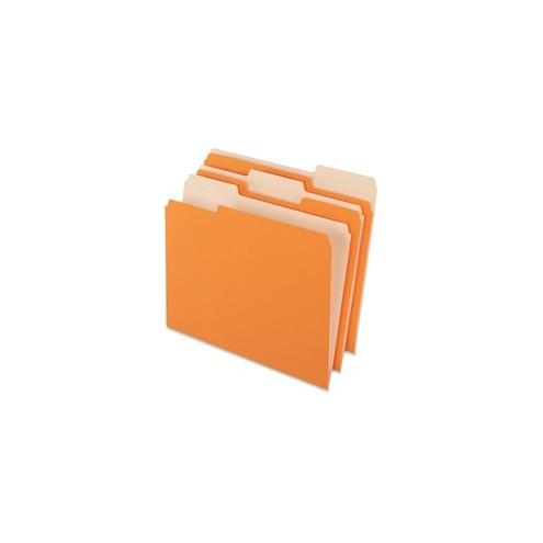 Pendaflex Two-tone Color File Folders - Letter - 8 1/2" x 11" Sheet Size - 1/3 Tab Cut - Top Tab Location - Assorted Position Tab Position - 11 pt. Folder Thickness - Orange - Recycled - 100 / Box