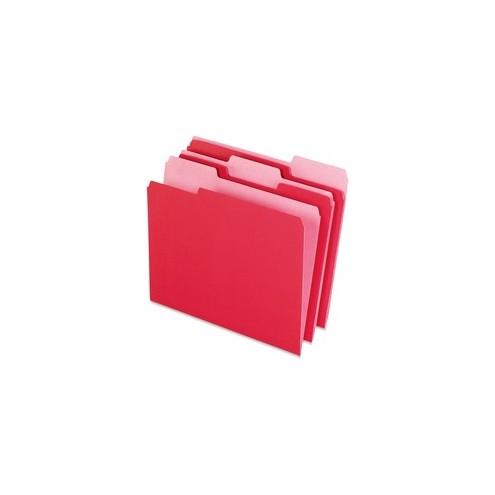 Pendaflex Two-tone Color File Folders - Letter - 8 1/2" x 11" Sheet Size - 1/3 Tab Cut - Top Tab Location - Assorted Position Tab Position - 11 pt. Folder Thickness - Red - Recycled - 100 / Box