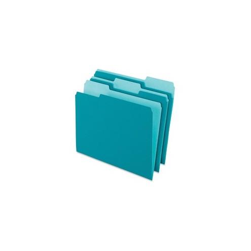 Pendaflex Two-tone Color File Folders - Letter - 8 1/2" x 11" Sheet Size - 1/3 Tab Cut - Top Tab Location - Assorted Position Tab Position - 11 pt. Folder Thickness - Teal - Recycled - 100 / Box