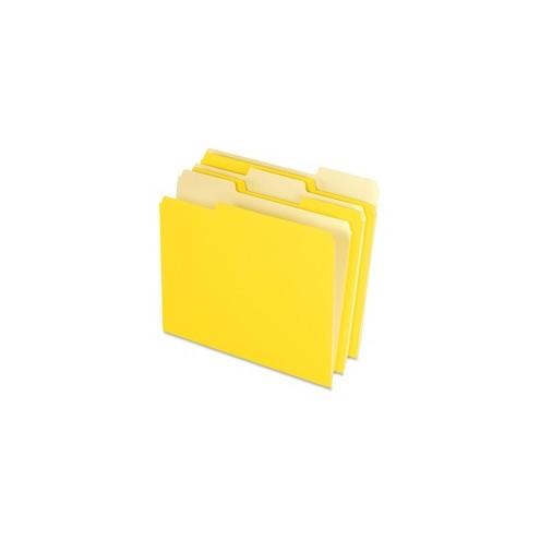 Pendaflex Two-Tone Color File Folder - Letter - 8 1/2" x 11" Sheet Size - 1/3 Tab Cut - Top Tab Location - Assorted Position Tab Position - 11 pt. Folder Thickness - Yellow - 100 / Box