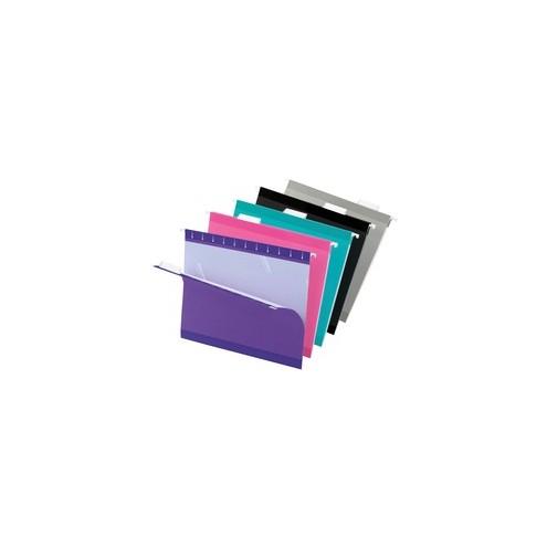 Pendaflex Reinforced Hanging Folders - Letter - 8 1/2" x 11" Sheet Size - 1/5 Tab Cut - Aqua, Pink, Black, Gray, Violet - Recycled - 25 / Box