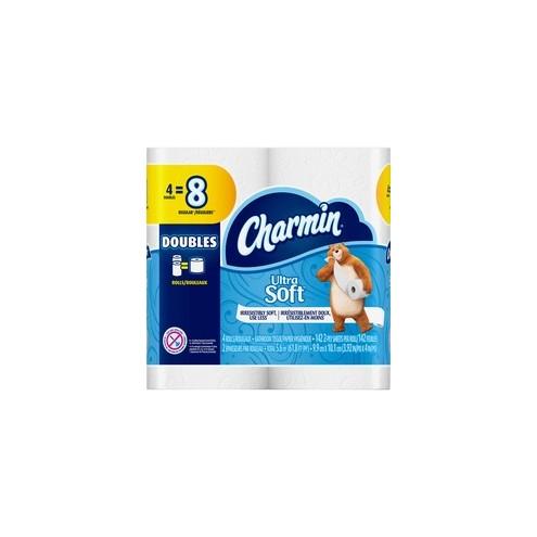 Charmin Ultra Soft Bathroom Tissue - 2 Ply - 142 Sheets/Roll - White - Soft, Absorbent, Comfortable, Clog-free, Septic-free - For Bathroom - 568 / Pack