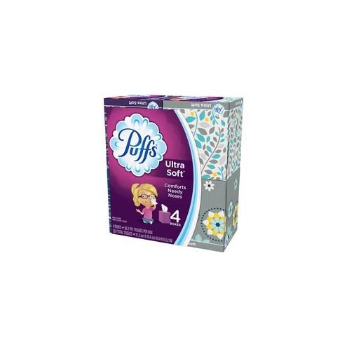 Puffs Ultra Soft/Strong Facial Tissue - 2 Ply - White - Comfortable, Extra Soft - For Home, Office - 56 Quantity Per Box - 4 / Pack