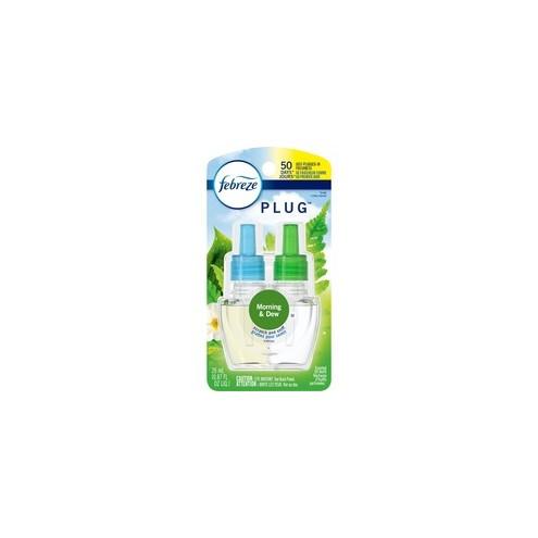 Febreze Plug Morning & Dew Refills - Oil - 0.9 fl oz (0 quart) - Morning Dew Scent - 6 / Carton - Long Lasting, Odor Neutralizer