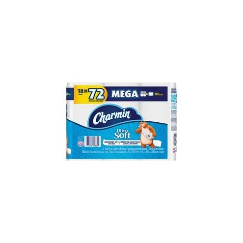 Charmin Ultra Soft Bathroom Tissue - Mega Roll - 2 Ply - 284 Sheets/Roll - White - Soft, Strong, Absorbent, Comfortable - For Bathroom - 5112 / Carton