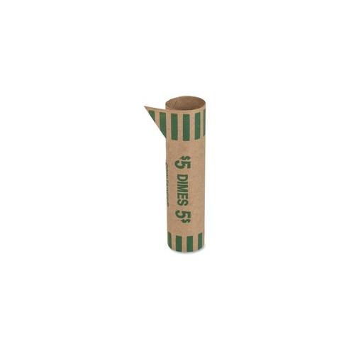 PAP-R Tubular Coin Wrappers - Total $5.0 in 50 Coins of 10¢ Denomination - Heavy Duty, Burst Resistant - Kraft - Green