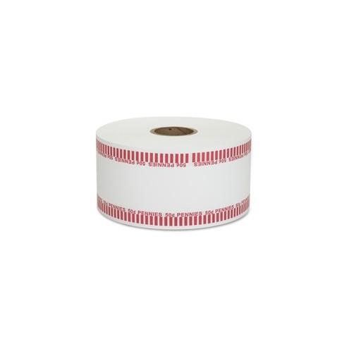 PAP-R Color-coded Coin Machine Wrappers - 1000 ft Length - 1900 Wrap(s)Total $0.50 in 50 Coins of 1¢ Denomination - 15 lb Paper Weight - Kraft - Red, White