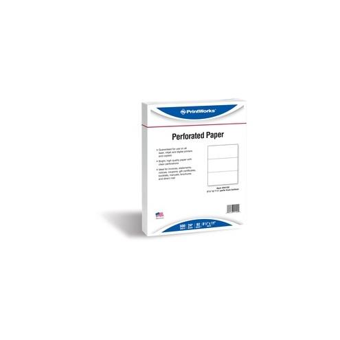 PrintWorks Professional Pre-Perforated Paper for Invoices, Statements, Gift Certificates & More - Letter - 8 1/2" x 11" - 24 lb Basis Weight - 500 / Ream - White