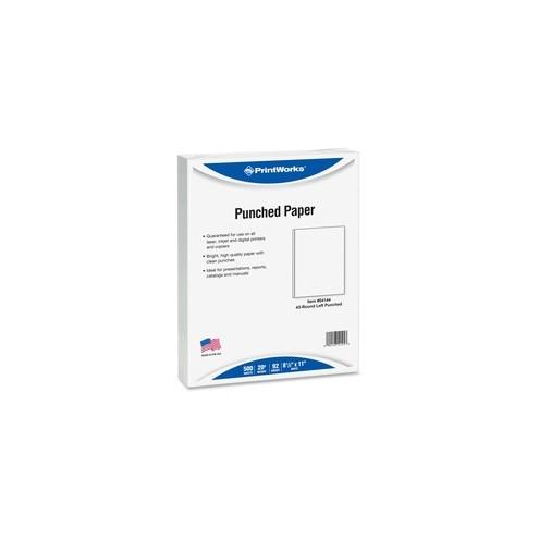 PrintWorks Professional 43-Hole Pre-Punched Spiral Coil Paper for Presentations, Booklets & More - Letter - 8 1/2" x 11" - 20 lb Basis Weight - Smooth - 500 / Ream - White