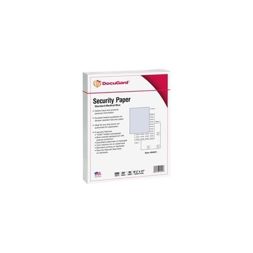 DocuGard Standard Security Paper for Printing Prescriptions & Preventing Fraud, 6 Features - Letter - 8 1/2" x 11" - 24 lb Basis Weight - 500 / Ream - Blue