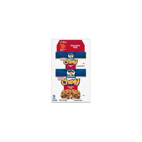 Quaker Oats Chocolate Chip Big Chewy Granola Bar - Individually Wrapped - Chocolate Chip - Box - 1.48 oz - 10 / Box