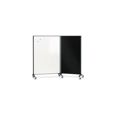 Quartet Motion Room Divider - 36" (3 ft) Width x 72" (6 ft) Height - White Porcelain Surface - Graphite Metal Frame - 1 / Each