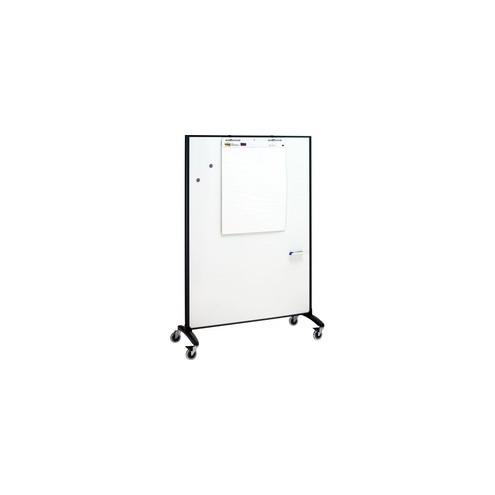 Quartet Motion Room Divider - 48" (4 ft) Width x 72" (6 ft) Height - White Porcelain Surface - Graphite Metal Frame - 1 / Each
