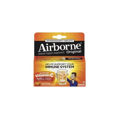 Airborne Zesty Orange Tablets - For Immune Support - Zesty Orange - 10 / Tube