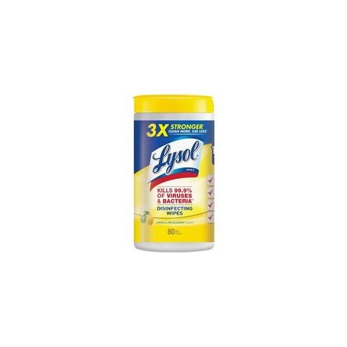 Lysol Disinfecting Wipes - Lemon, Lime Blossom - 8" x 7" - White - Bleach-free, Anti-bacterial, Disinfectant, Pre-moistened - For Multipurpose - 80 Quantity Per Canister - 6 / Carton