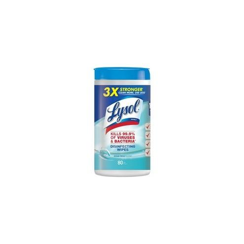 Lysol Ocean Fresh Wipes - Ocean Fresh - 8" x 7" - White - Bleach-free, Anti-bacterial, Pre-moistened, Disinfectant - For Multipurpose - 80 Quantity Per Canister - 6 / Carton