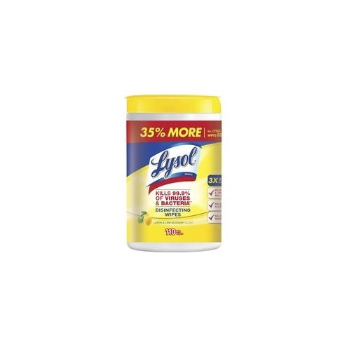 Lysol Lemon/Lime Blossom Wipes - Lemon, Lime Blossom - 8" x 7" - White - Perfumed, Bleach-free, Disinfectant, Anti-bacterial, Pre-moistened - For Multipurpose - 110 Quantity Per Canister - 6 / Carton